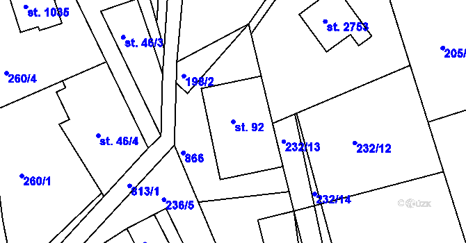 Parcela st. 92 v KÚ Hradištko pod Medníkem, Katastrální mapa