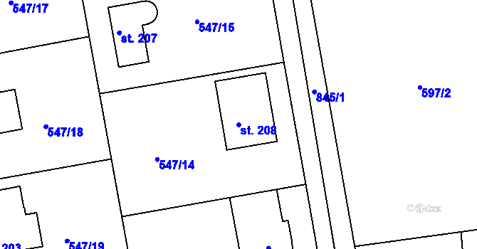Parcela st. 208 v KÚ Hradištko pod Medníkem, Katastrální mapa