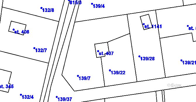 Parcela st. 407 v KÚ Hradištko pod Medníkem, Katastrální mapa