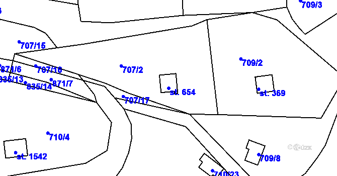 Parcela st. 654 v KÚ Hradištko pod Medníkem, Katastrální mapa