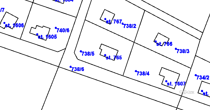 Parcela st. 765 v KÚ Hradištko pod Medníkem, Katastrální mapa