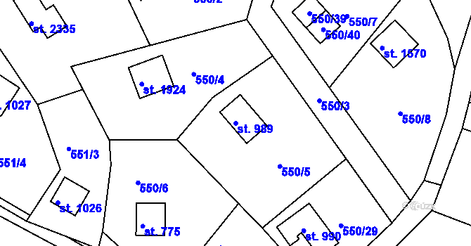 Parcela st. 989 v KÚ Hradištko pod Medníkem, Katastrální mapa