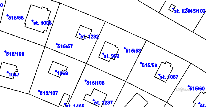 Parcela st. 992 v KÚ Hradištko pod Medníkem, Katastrální mapa