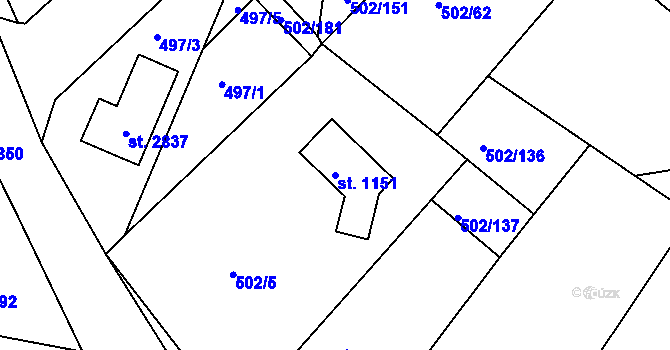 Parcela st. 1151 v KÚ Hradištko pod Medníkem, Katastrální mapa