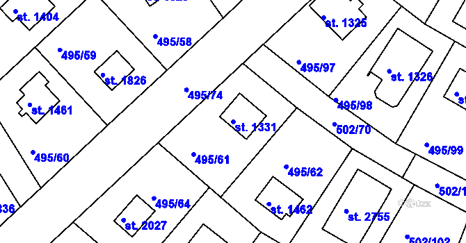 Parcela st. 1331 v KÚ Hradištko pod Medníkem, Katastrální mapa