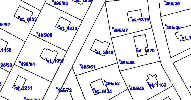 Parcela st. 2049 v KÚ Hradištko pod Medníkem, Katastrální mapa