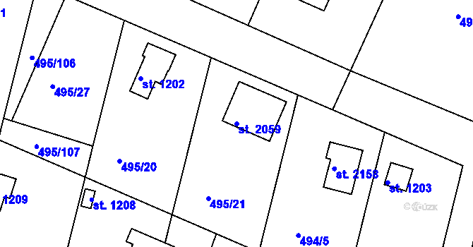 Parcela st. 2059 v KÚ Hradištko pod Medníkem, Katastrální mapa