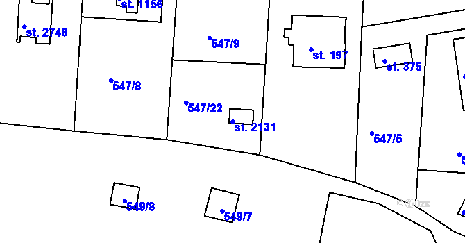 Parcela st. 2131 v KÚ Hradištko pod Medníkem, Katastrální mapa