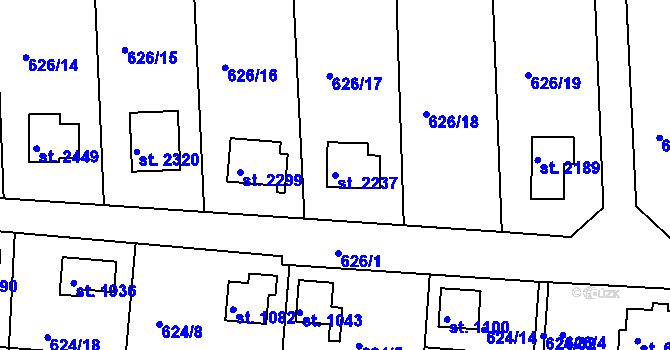 Parcela st. 2237 v KÚ Hradištko pod Medníkem, Katastrální mapa