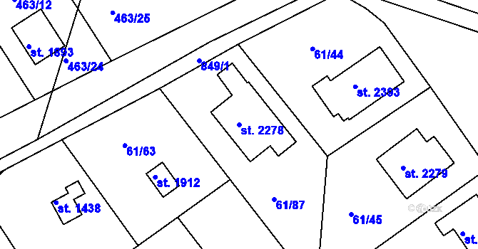 Parcela st. 2278 v KÚ Hradištko pod Medníkem, Katastrální mapa