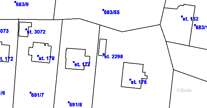 Parcela st. 2298 v KÚ Hradištko pod Medníkem, Katastrální mapa