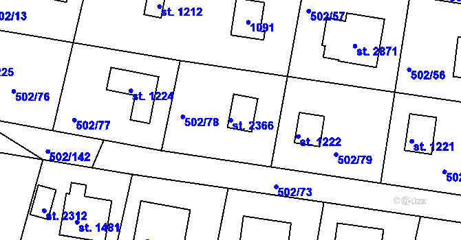 Parcela st. 2366 v KÚ Hradištko pod Medníkem, Katastrální mapa