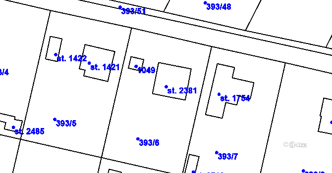 Parcela st. 2381 v KÚ Hradištko pod Medníkem, Katastrální mapa