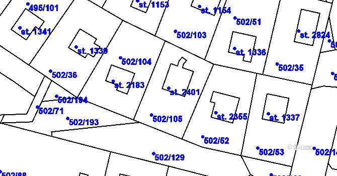 Parcela st. 2401 v KÚ Hradištko pod Medníkem, Katastrální mapa