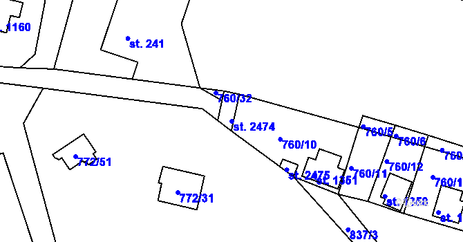 Parcela st. 2474 v KÚ Hradištko pod Medníkem, Katastrální mapa