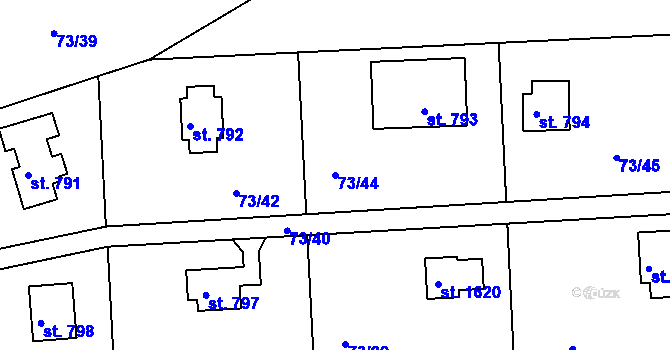 Parcela st. 73/44 v KÚ Hradištko pod Medníkem, Katastrální mapa