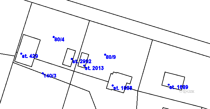 Parcela st. 80/9 v KÚ Hradištko pod Medníkem, Katastrální mapa