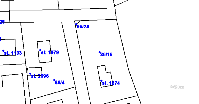Parcela st. 86/16 v KÚ Hradištko pod Medníkem, Katastrální mapa