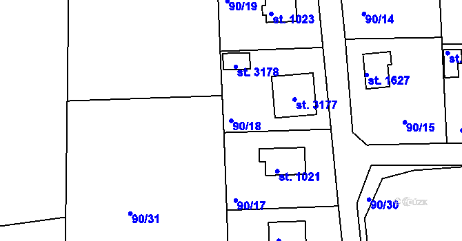Parcela st. 90/18 v KÚ Hradištko pod Medníkem, Katastrální mapa
