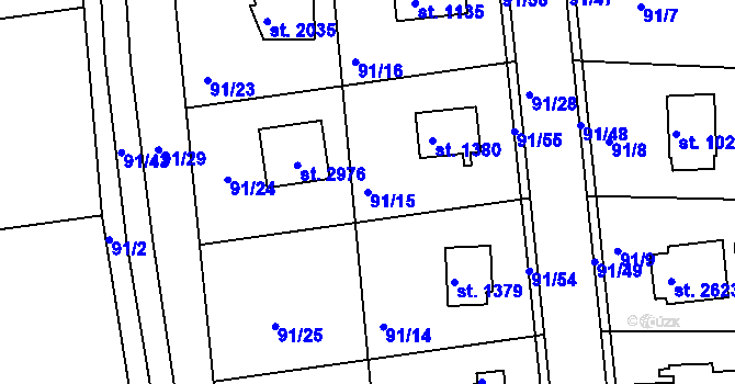 Parcela st. 91/15 v KÚ Hradištko pod Medníkem, Katastrální mapa