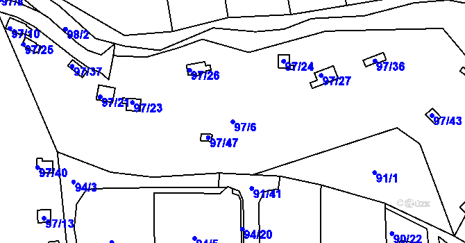 Parcela st. 97/6 v KÚ Hradištko pod Medníkem, Katastrální mapa