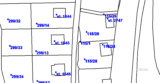 Parcela st. 115/1 v KÚ Hradištko pod Medníkem, Katastrální mapa