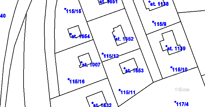 Parcela st. 115/12 v KÚ Hradištko pod Medníkem, Katastrální mapa