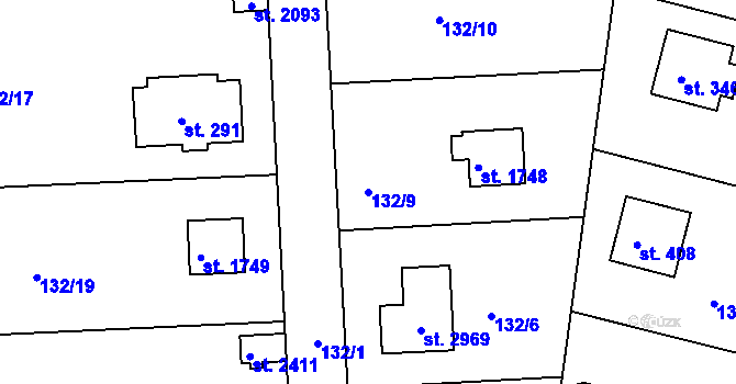 Parcela st. 132/9 v KÚ Hradištko pod Medníkem, Katastrální mapa