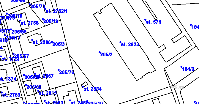Parcela st. 205/2 v KÚ Hradištko pod Medníkem, Katastrální mapa