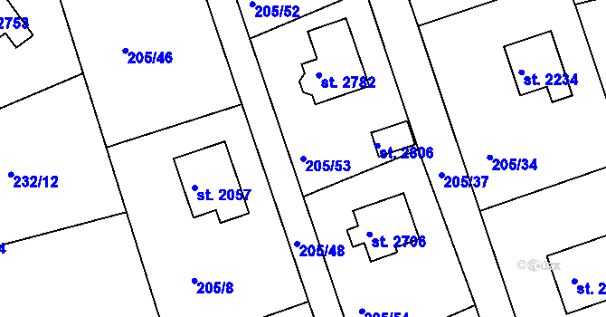 Parcela st. 205/53 v KÚ Hradištko pod Medníkem, Katastrální mapa