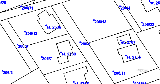 Parcela st. 206/6 v KÚ Hradištko pod Medníkem, Katastrální mapa