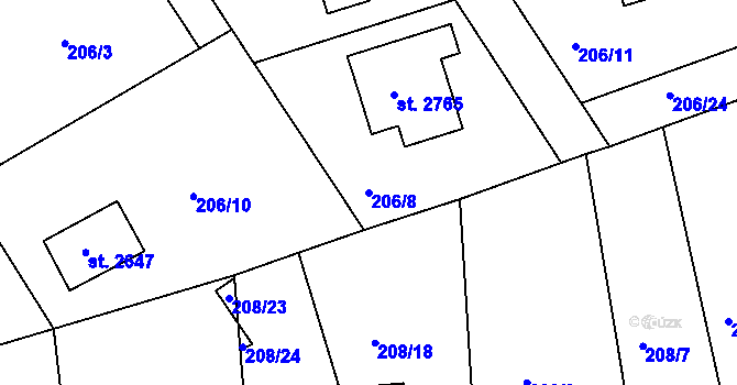 Parcela st. 206/8 v KÚ Hradištko pod Medníkem, Katastrální mapa