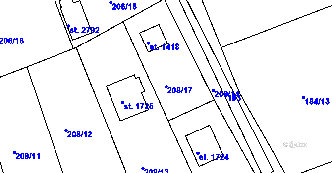 Parcela st. 208/17 v KÚ Hradištko pod Medníkem, Katastrální mapa