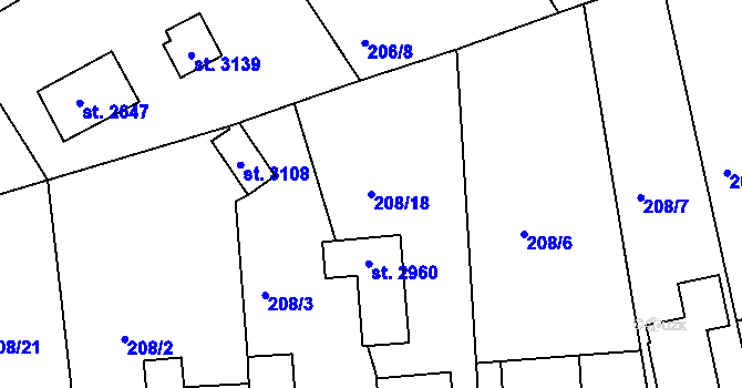 Parcela st. 208/18 v KÚ Hradištko pod Medníkem, Katastrální mapa