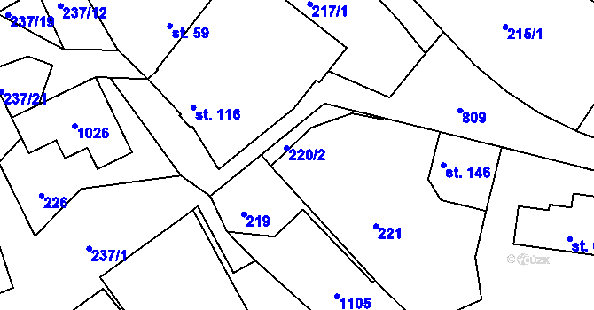 Parcela st. 220 v KÚ Hradištko pod Medníkem, Katastrální mapa