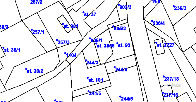 Parcela st. 244/2 v KÚ Hradištko pod Medníkem, Katastrální mapa