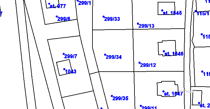 Parcela st. 299/34 v KÚ Hradištko pod Medníkem, Katastrální mapa