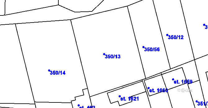 Parcela st. 350/13 v KÚ Hradištko pod Medníkem, Katastrální mapa