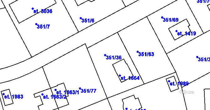 Parcela st. 351/36 v KÚ Hradištko pod Medníkem, Katastrální mapa