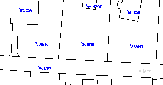 Parcela st. 368/16 v KÚ Hradištko pod Medníkem, Katastrální mapa