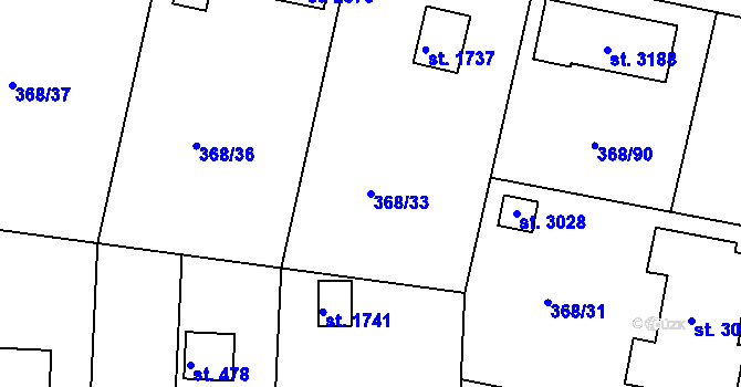 Parcela st. 368/33 v KÚ Hradištko pod Medníkem, Katastrální mapa