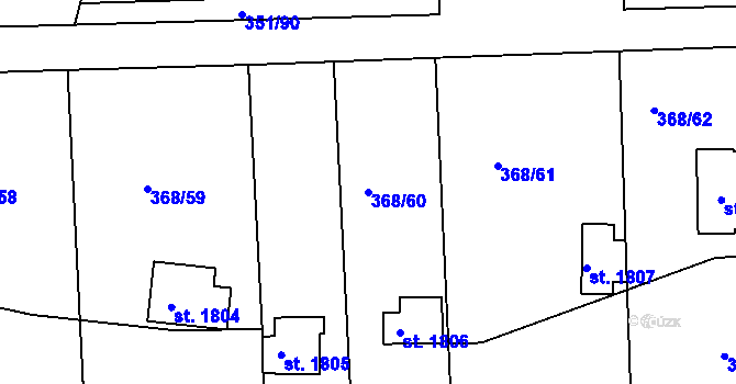 Parcela st. 368/60 v KÚ Hradištko pod Medníkem, Katastrální mapa