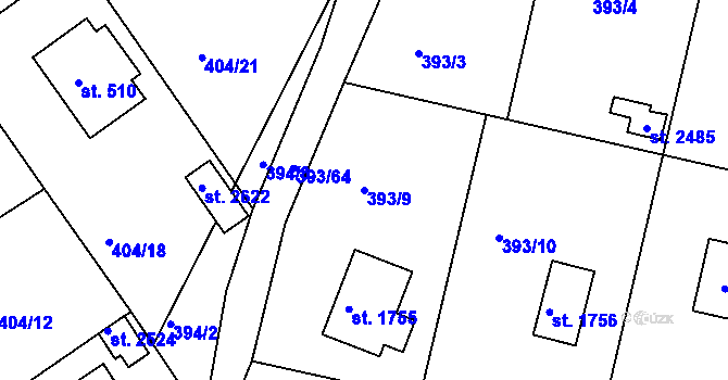 Parcela st. 393/9 v KÚ Hradištko pod Medníkem, Katastrální mapa