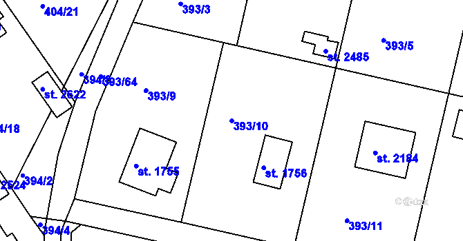 Parcela st. 393/10 v KÚ Hradištko pod Medníkem, Katastrální mapa