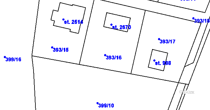 Parcela st. 393/16 v KÚ Hradištko pod Medníkem, Katastrální mapa