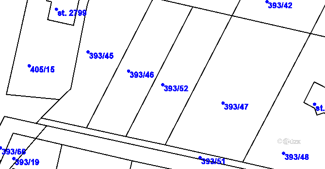 Parcela st. 393/52 v KÚ Hradištko pod Medníkem, Katastrální mapa