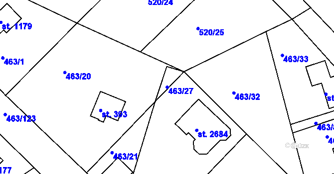 Parcela st. 463/27 v KÚ Hradištko pod Medníkem, Katastrální mapa