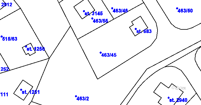 Parcela st. 463/45 v KÚ Hradištko pod Medníkem, Katastrální mapa