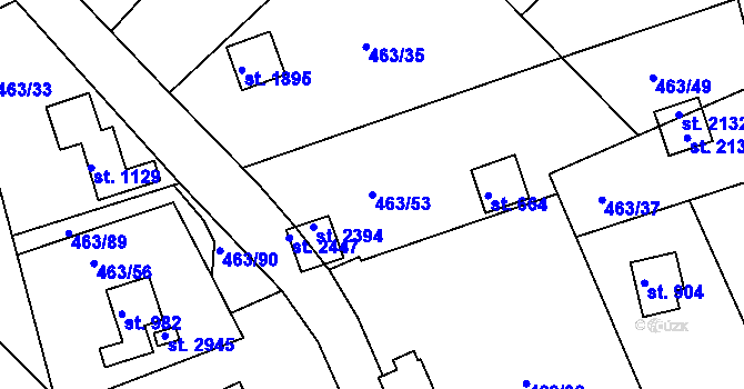 Parcela st. 463/53 v KÚ Hradištko pod Medníkem, Katastrální mapa