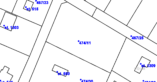 Parcela st. 474/11 v KÚ Hradištko pod Medníkem, Katastrální mapa